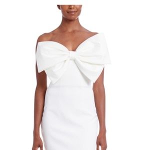 Strapless Bow Bodice Cocktail Dress, Light Ivory, Size 0